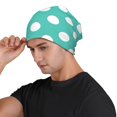 thumbnail image 3 of Xecao Teal Turquoise And White Polka Dot Print Beanie Knitted Hat for Men Women, Winter Fashion Knit Cuffed Caps Unisex, 3 of 7