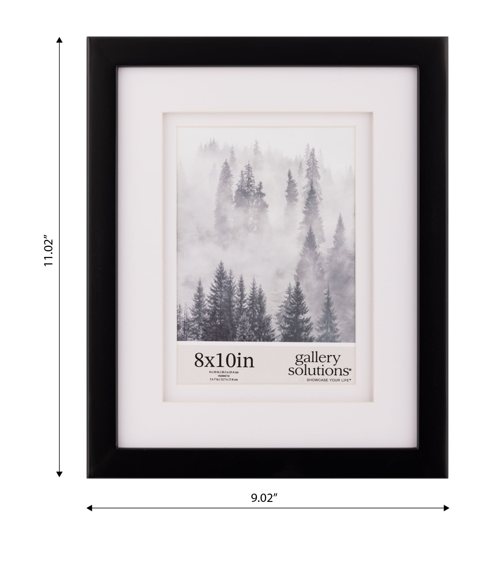 Gallery Solutions Black Picture Frame Double White Mat Airfloat Tabletop Wall Display 8" x 10" for 5" x 7" Photos 1-pack