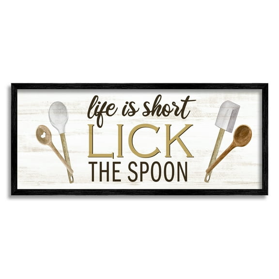 Stupell Industries Lick the Spoon Kitchen Food & Beverage Painting Black Framed Art Print Wall Art, 24 x 10