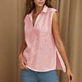 thumbnail image 5 of Hot days, bold styles Olyvenn Linen Tank Tops for Women 2025 Cotton Sleeveless Lapel V Neck Tanks Top Side Slit Casual Loose Fit Basic Summer Tees Shirts Pink XXL, 5 of 8