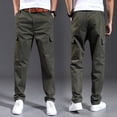 thumbnail image 4 of Men's Solid Color Four Pocket Button Zipper Waist Casual Cargo Pants, 4 of 9