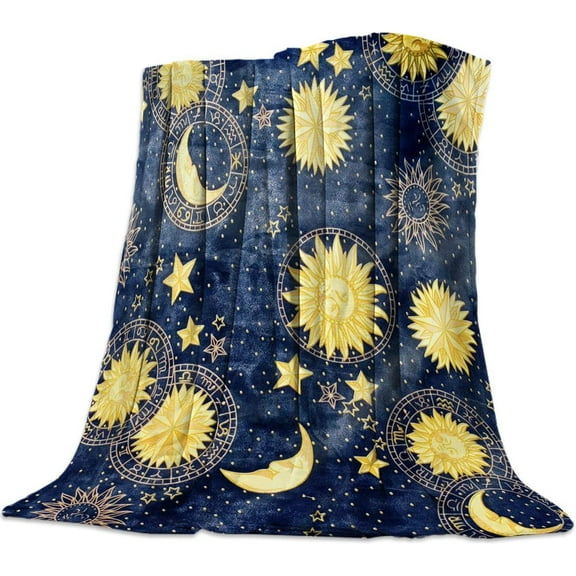 Lightweight Warm Luxury Throw Blanket Fannel Fleece Bed Blanket King Size Blankets Ancient Pattern of Sun Star Moon Super Soft Reserviber Blanket for Bed Couch Sofa 60 x 80 Inch