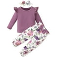 thumbnail image 2 of SANMIO Toddler Girl Clothes Outfits Cute Ruffle Sleeve Shirt Floral Pant+Headband 3Pcs Baby Girl Clothing Set 1-6T, 2 of 8