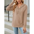 thumbnail image 2 of Cenuakty Women Autumn Solid Color Long Sleeve Button Hoodies Casual Hooded Sweatshirt  Loose Fit Pullover Tops, 2 of 8