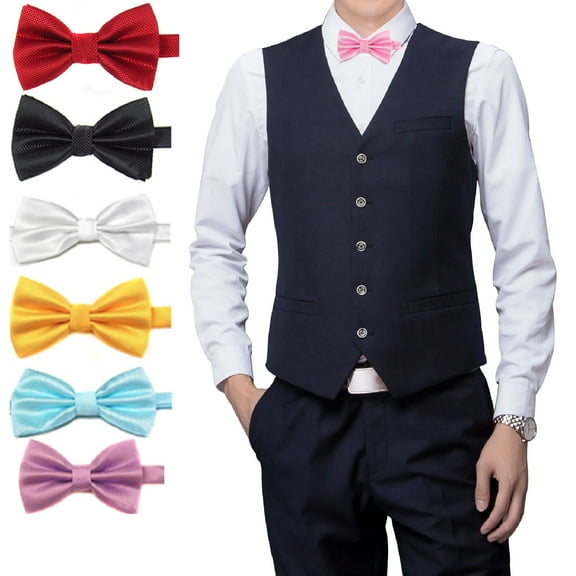 Walbest Men's Bowtie Formal Satin Solid Color, 1Pc Grid Pattern Skin-friendly Polyester Wedding Formal Meeting Necktie for Men
