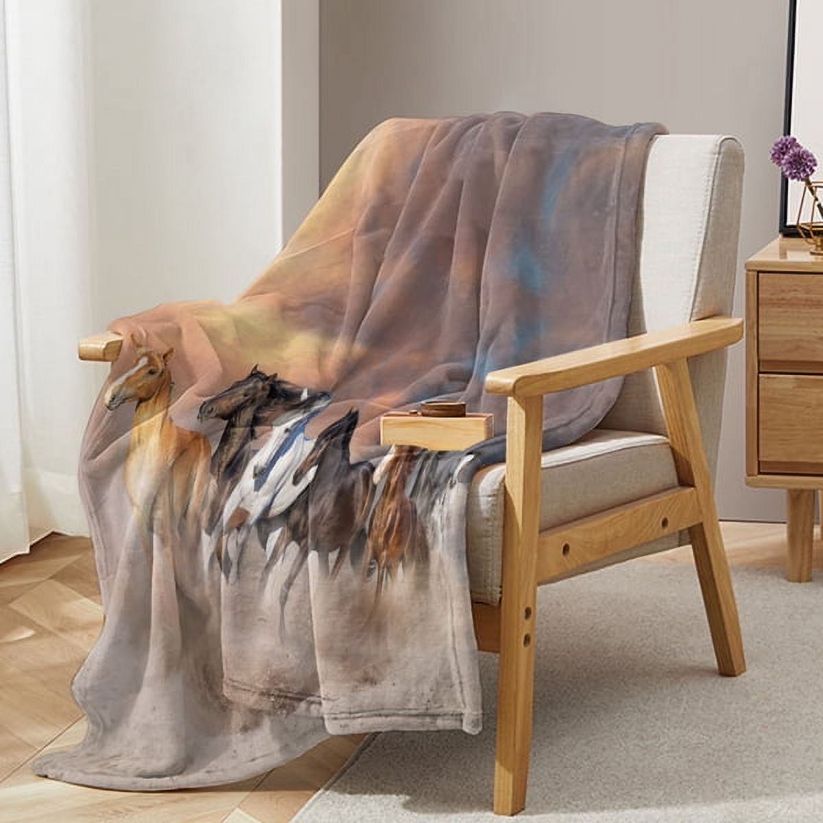 3D Horse Printed Flannel Throw Blanket Horse Throw Blanket Fleece Blankets with Horses Cool Horse Soft Plush Blanket for Couch Sofa Bed 130X150cm