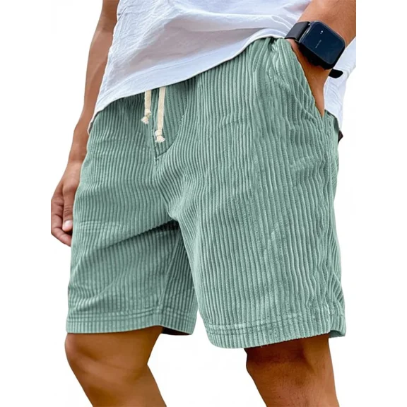 Men's casual beach shorts corduroy shorts with pockets drawstring fashion overalls summer shorts