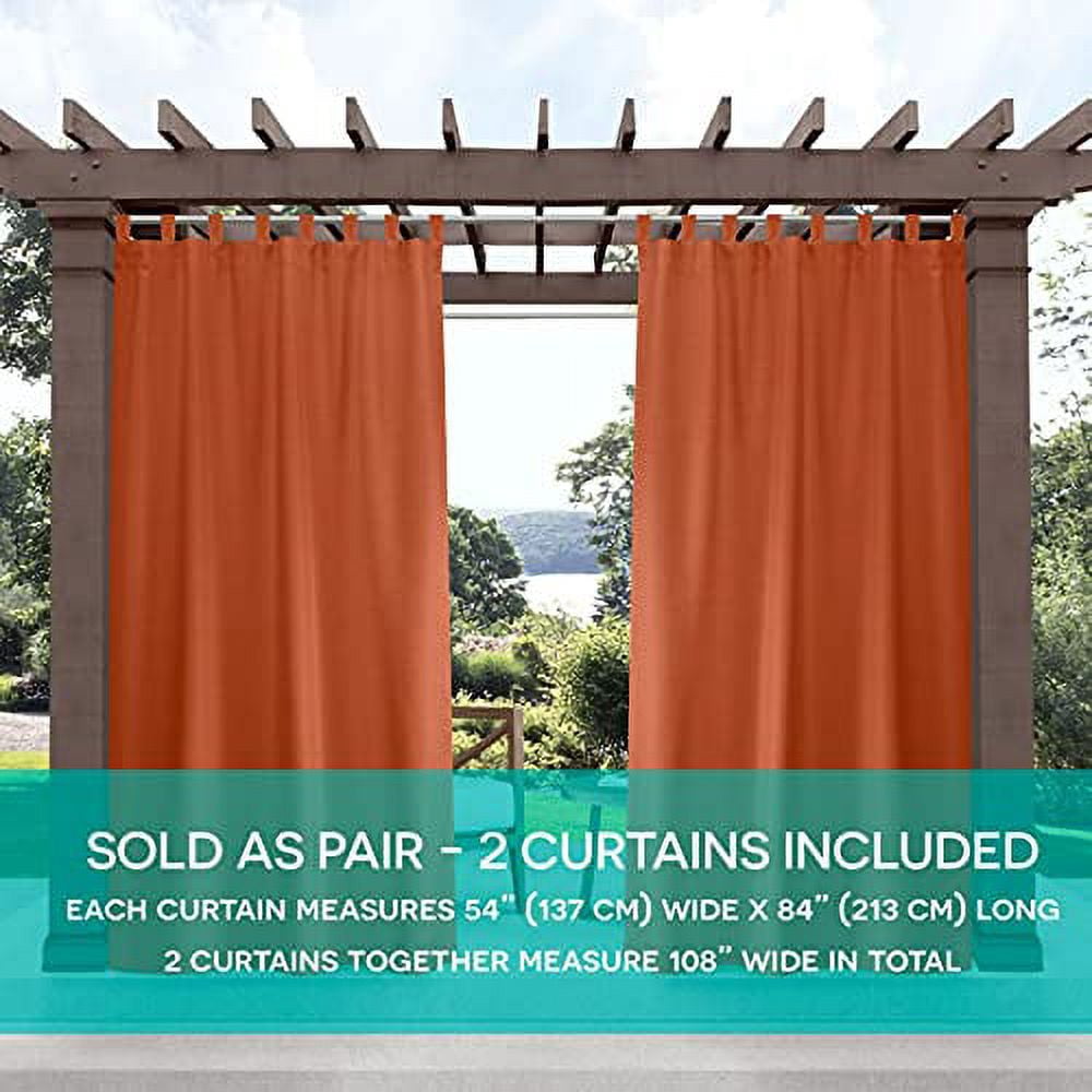 Exclusive Home Curtains Indoor/Outdoor Solid Cabana Tab Top Curtain Panel Pair, 54x120, Mecca Orange