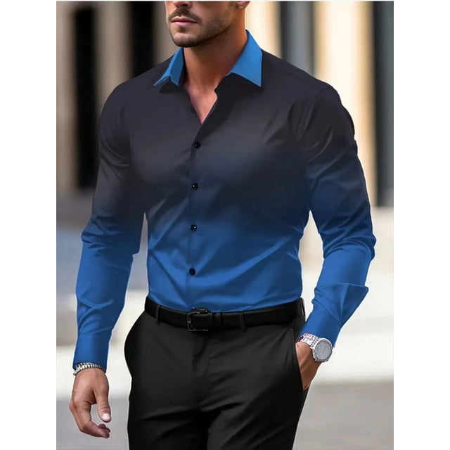 Nueva camisa que cambia de color para hombre con patrón de puntos de luz de estrellas de alta definición, moderna e informal, cómoda y transpirable.