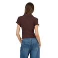 thumbnail image 3 of Forever 21 Women’s Collared Button Down Top with Ruffle Hem, Cinched Fit, Brown, L, 3 of 6