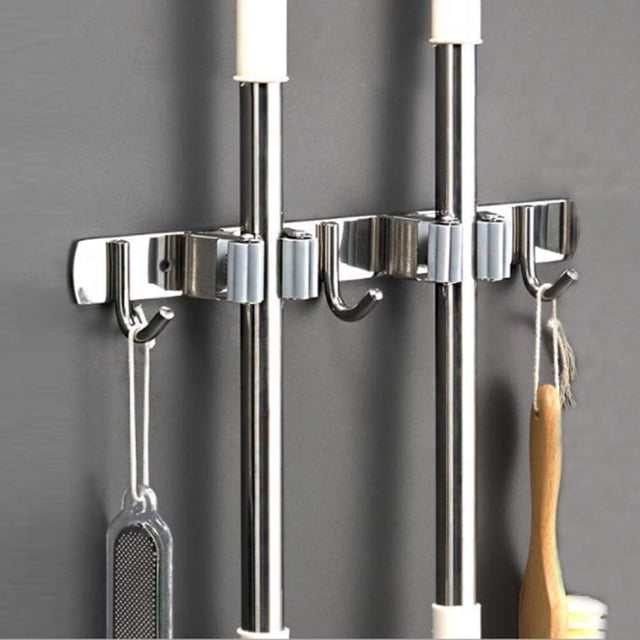 Soporte para escobas - 304 gris tres ranuras dos clips Zhivalor WLJ-0651