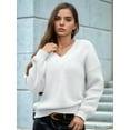 thumbnail image 6 of Female Long Sleeve V Neck Pullover Sweater Oversized Chunky Knitted Loose Jumper Sweaters White XL, 6 of 8