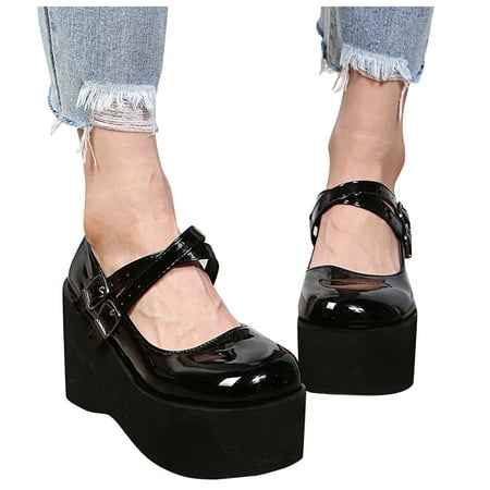 

Mishuowoti Wedges for women 2023 Women s Ladies Fashion Casual Vintage Platform Wedges Buckle Up Leather Shoes