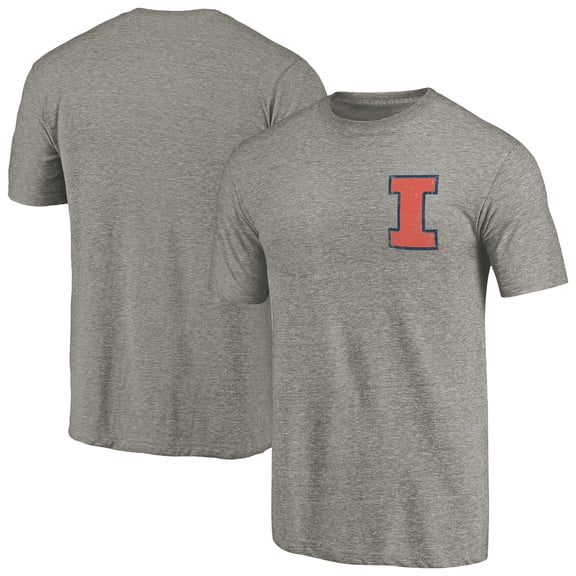 Men's Gray Heather Illinois Fighting Illini Left Chest Distressed Logo Tri-Blend T-Shirt