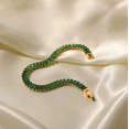thumbnail image 3 of Emerald Green Rectangle Stone Tennis Chain Bracelet In 18K Gold Plated Stainless Steel, 3 of 4