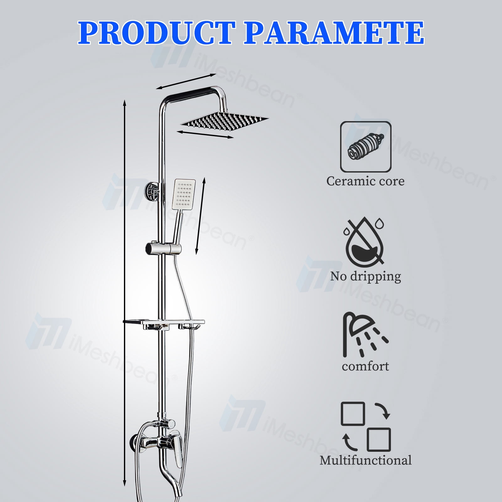 iMeshbean Luxury Shower Faucet Set Rainfall Shower Head Combo Set Wall Mounted Mixer Valve