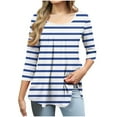 thumbnail image 2 of Viluyesy Round Neck T-Shirt for Womens 3/4 Sleeves Shirt Tops Fold Stripe Loose Blouse Blue Size L, 2 of 6