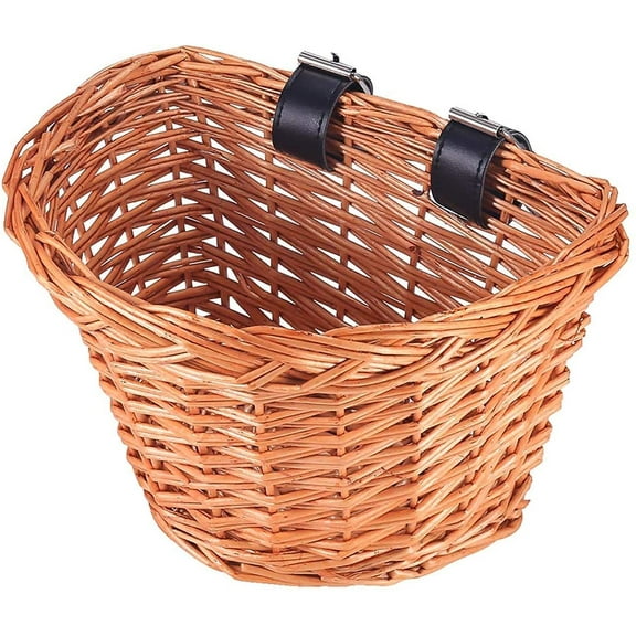 Limei Adult Front Handlebar Wicker Bike Basket, Leather Straps, Natural Color, 14" x 10" x 8"