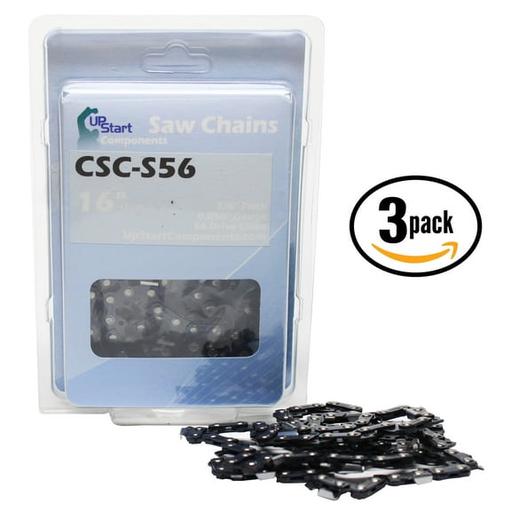 3-Pack 16" Semi Chisel Saw Chain for Makita UC4030A Chainsaws - (16 inch, 3/8" Low Profile Pitch, 0.050" Gauge, 56 Drive Links, CSC-S56)