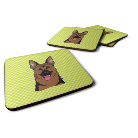 

Carolines Treasures BB1273FC Checkerboard Lime Green German Shepherd Foam Coaster Set of 4 3 1/2 x 3 1/2 multicolor
