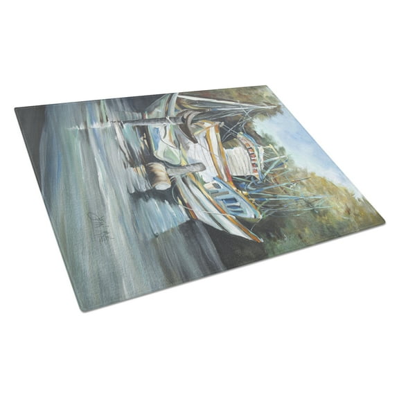 Caroline's Treasures Shrimpers Cove and Shrimp Boats Glass Cutting Board Large