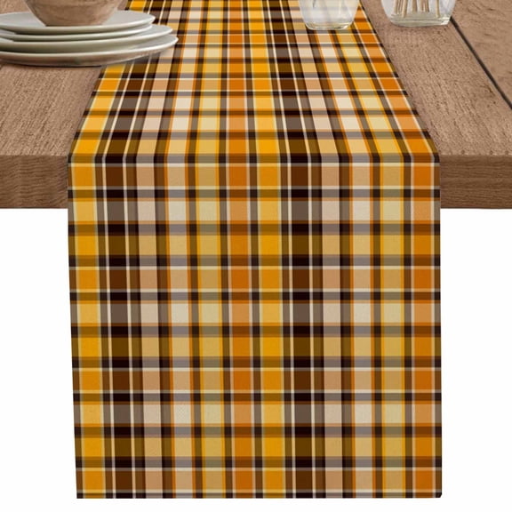 nqOlkjepod Yellow Black Plaid Table Runner 70 Inches Long Farmhouse Dress Scarves, Fall Country Farmhouse Buffalo Check Dining Tablerunner for Coffee Table/Kitchen Island/Party Décor, 13" x 70"