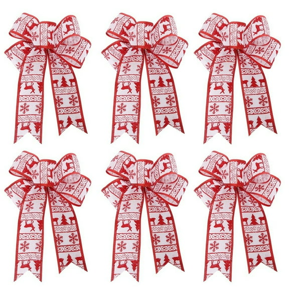 6 Pack Bows Christmas Tree Decorations,7.5"x9.5" Wreath Bow for Xmas Home Fence Stairs Railing Fireplace Indoor Outdoor Front Door Decor