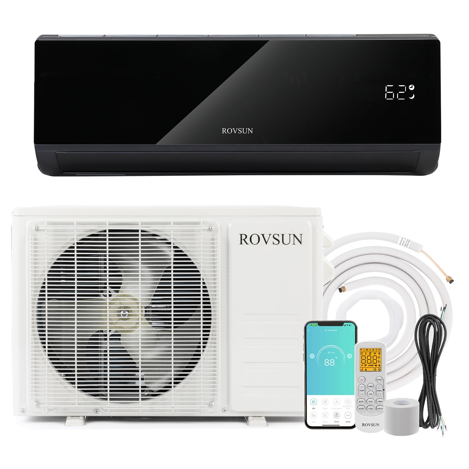ROVSUN Wifi Enabled 9,000 BTU Mini Split AC/Heating System with Inverter,  19SEER 115V Energy Saving Ductless Split-System Air Conditioner w/  Pre-Charged Condenser, Heat Pump u0026 Installation Kit, Black - Walmart.com