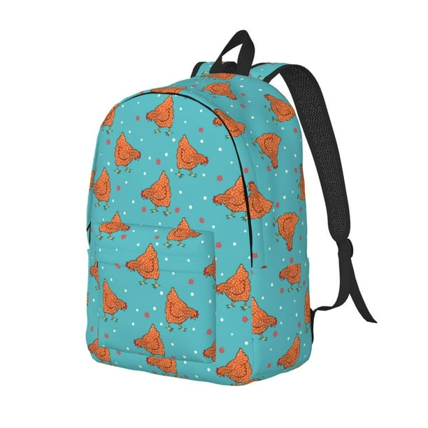 Disketp Funny Chicken print Canvas Backpack Lightweight Travel Daypack Student Rucksack Laptop Backpack-Small