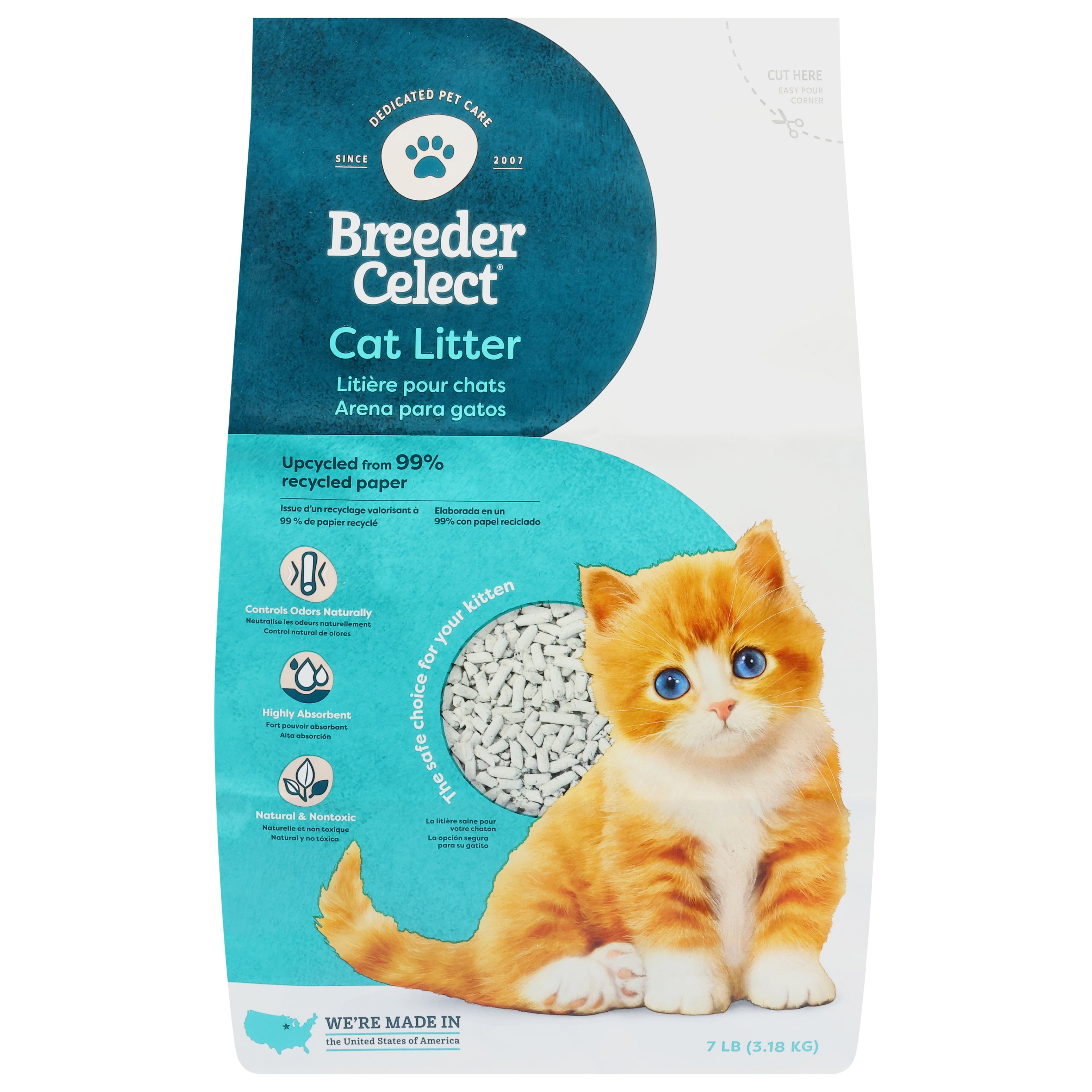 Breeder Celect Cat Litter | 99% Recycled Paper | Highly Absorbent | Natural & Nontoxic | 7 lb bag