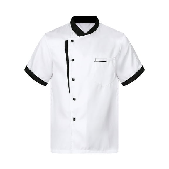 YEAHDOR Womens Mens Unisex Chef Coat Short Sleeve Single-Breasted Baker Kitchen Cook Uniform White 3XL