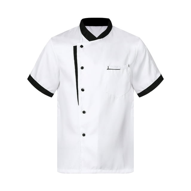 iixpin Men's Chef Jacket Short Sleeve Kitchen Canteen Restaurant Cooking Uniform Chef Coat Chef Shirt White D M