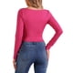 thumbnail image 3 of INSPIRAR CHIC Blusa Casual de Cuello Cuadrado con Fruncidos de Manga Larga Ajustada y Cortada en Color Rosa Fucsia, 3 of 6