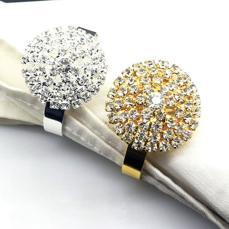 

Xinhuadsh 6Pcs Napkin Rings Luxury DIY Table Decoration Metal Rhinestone-Embellished Dining Serviette Buckles for Birthday Party