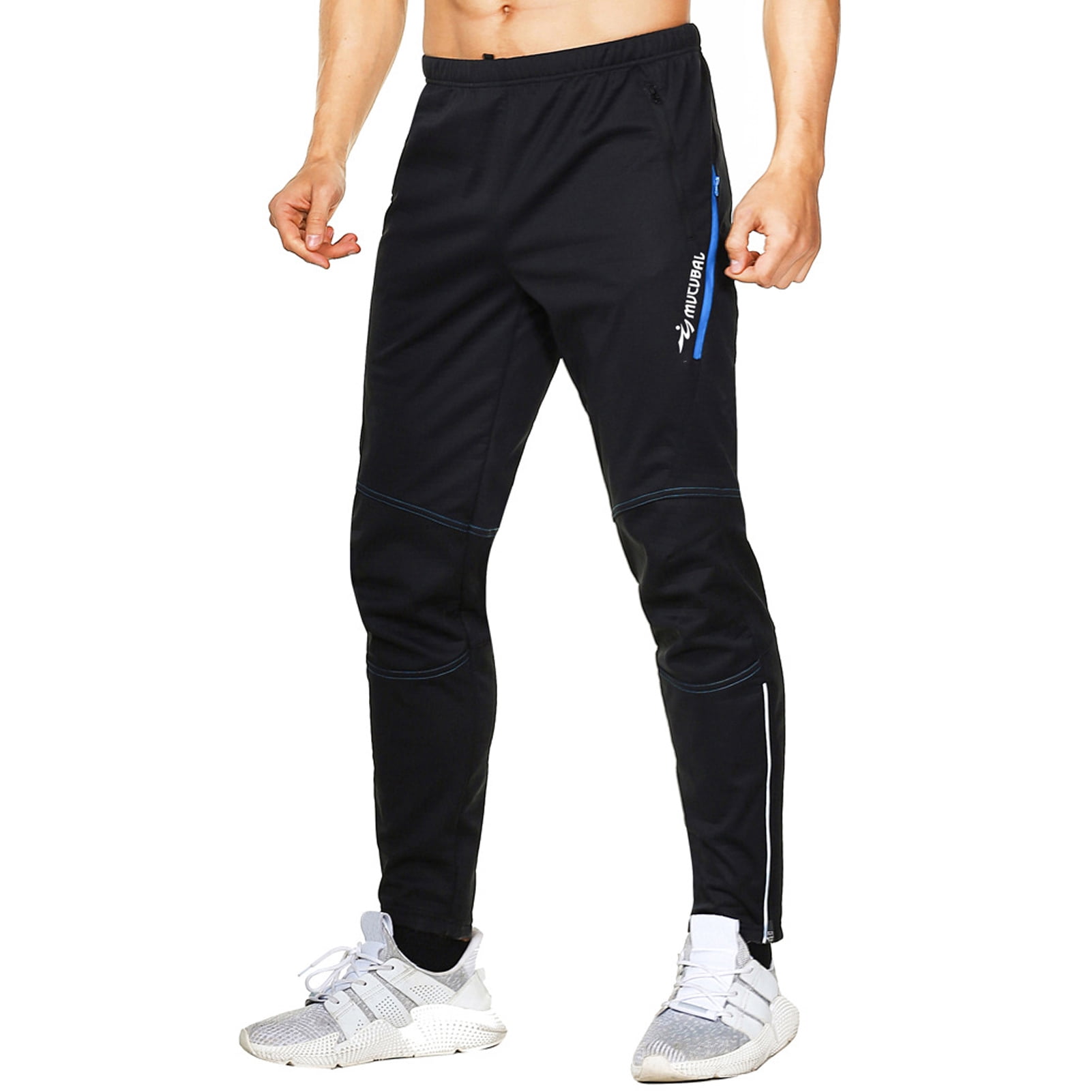 Mucubal Men's Waterproof Warm Cycling Pants Thermal Fleece Windproof Winter Bike Riding Running Sports Trousers, Size: Medium, Blue