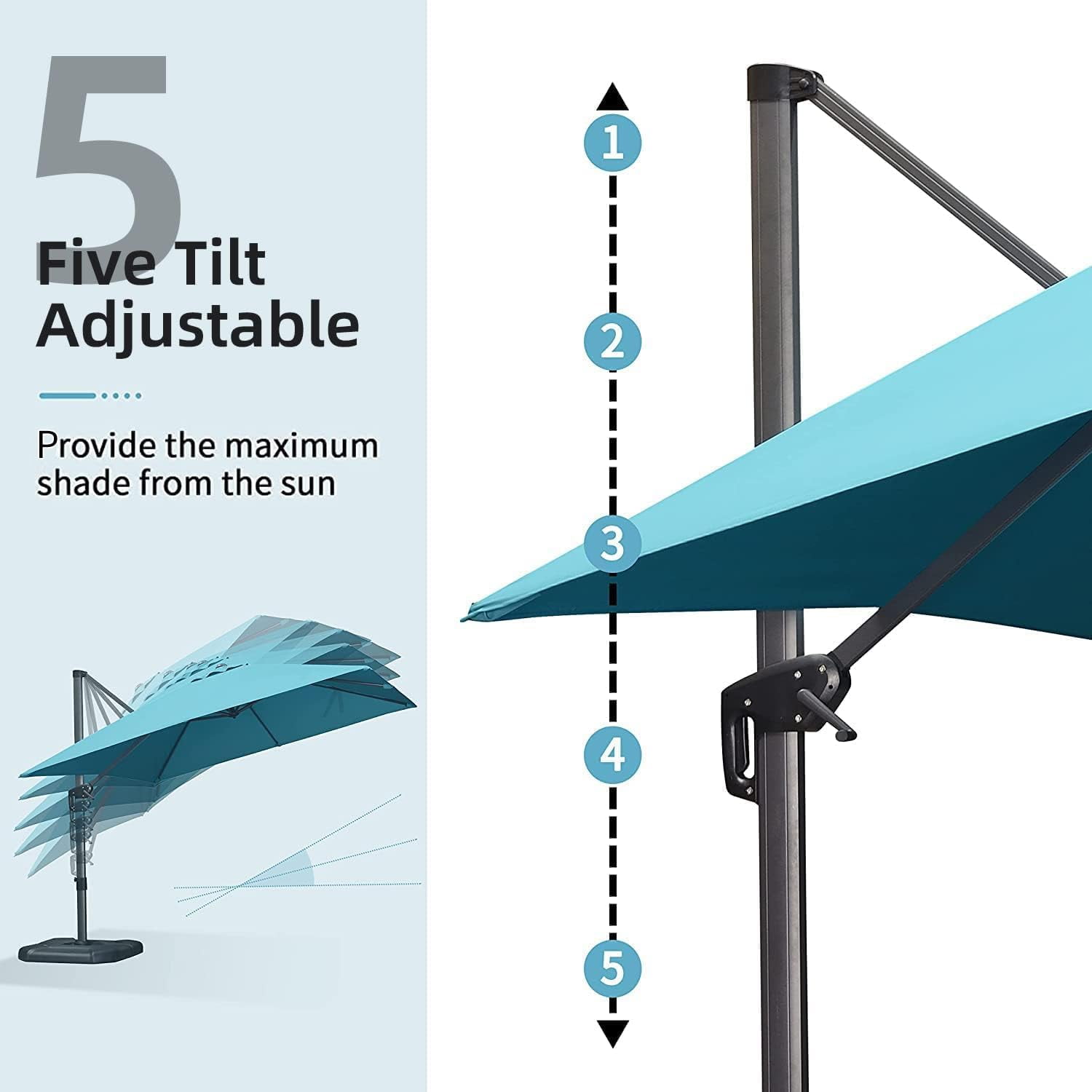 PURPLE LEAF 9x9 Ft Cantilever Umbrella Square Outdoor Patio Umbrella Large Offset Hanging Umbrella Aluminum Umbrella with 360°Rotation Adjustable Garden Pool Umbrella,Turquoise Blue