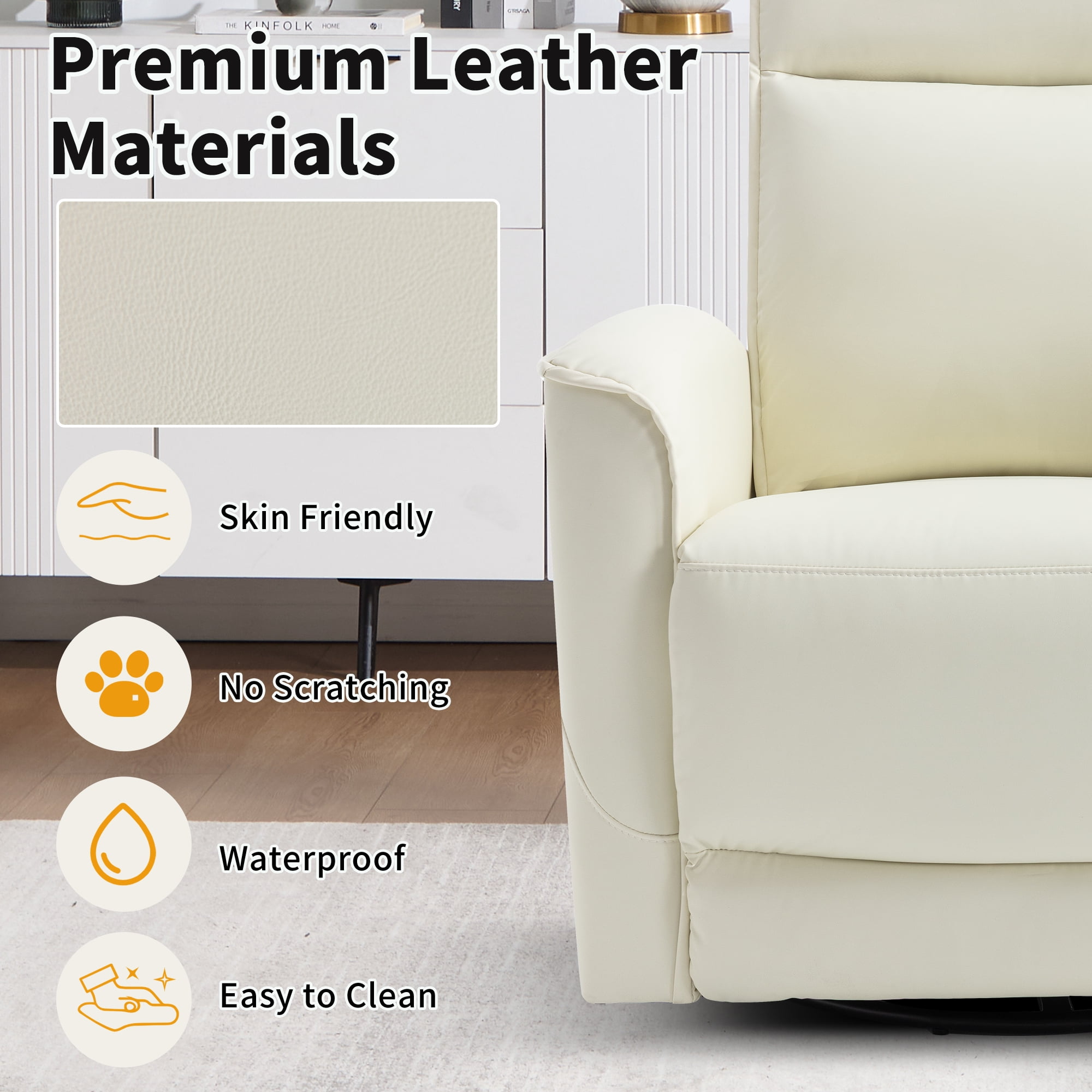 Ebello Manual PU Leather Swivel Rocker Recliner, Nursery Glider Chair with Padded Armrests & Backrest for Apartment, Living Room and Bedroom, White