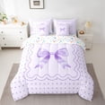 thumbnail image 2 of jejeloiu Cute Polka Dot 7-Piece Bedding Comforter Set,Girl Purple Bowknot King Bedding Sets For Teens Reversible, 2 of 8