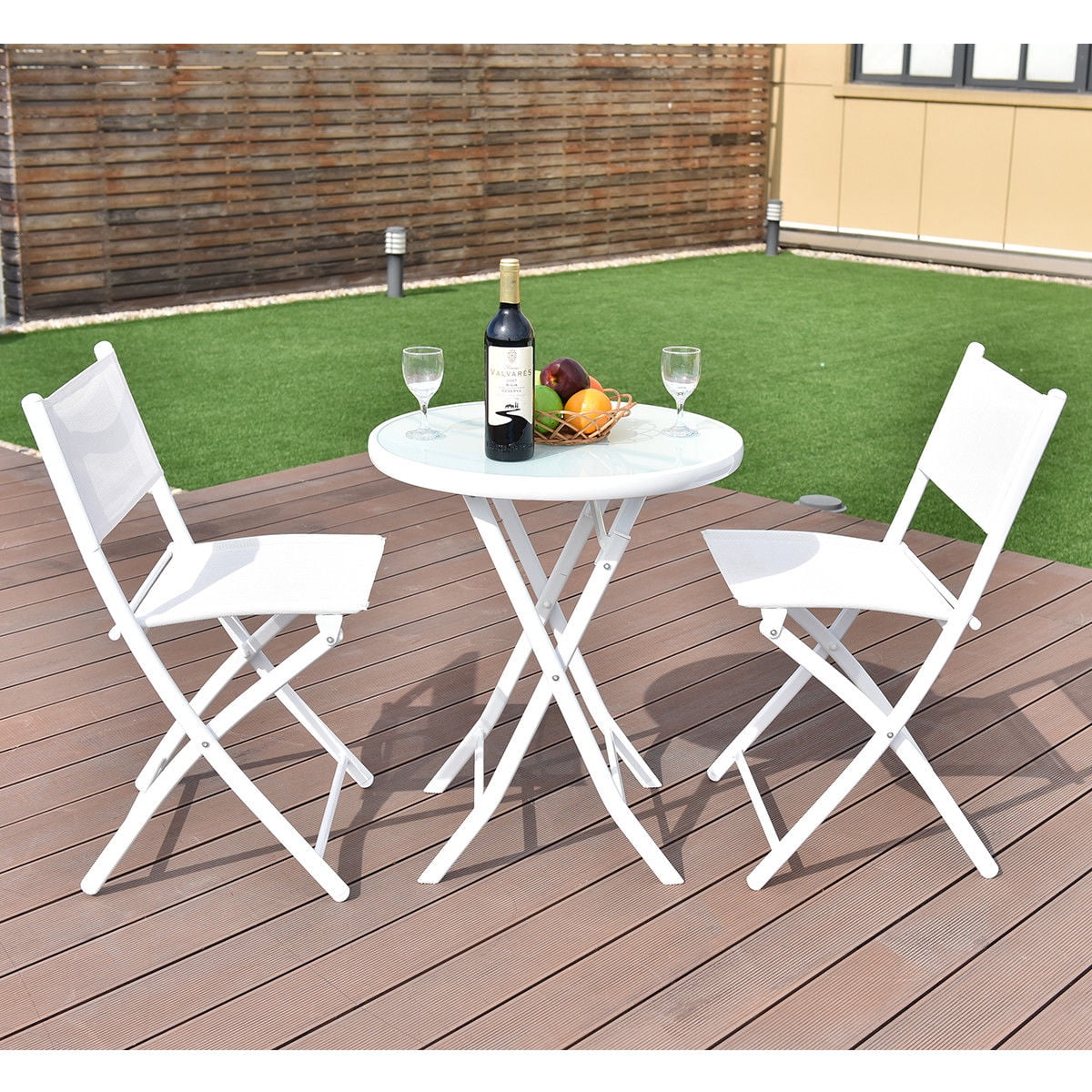Costway 3pcs Folding Bistro Table Chairs Set Garden Backyard Patio Furniture White
