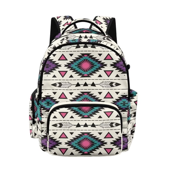 SCRAWLGOD Tribal Aztec Print Beige Lightweight Casual 17 Inches Backpack, Unisex Daypack for Travel Work Business Commute School, Laptop Storage Backpack for Travel
