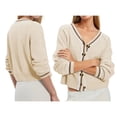 thumbnail image 2 of Women's Cropped Cardigan Sweaters Fall Long Sleeve Button Down Color Block Knit Outwear Coats Color M, 2 of 7