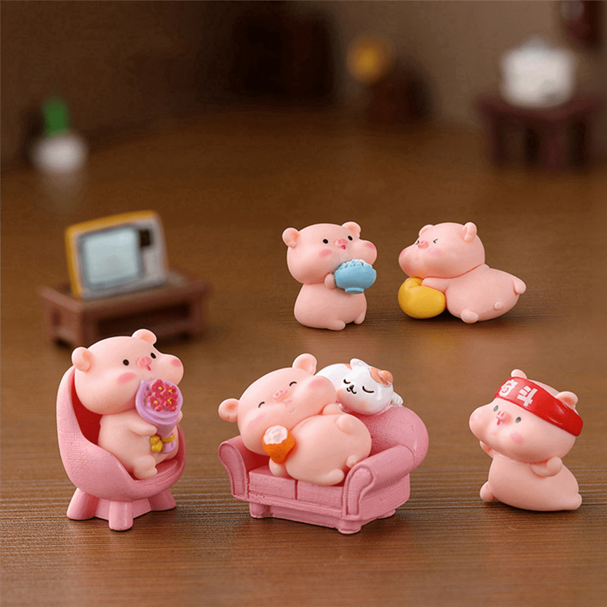 30 Pcs Miniature Pigs Figurines Cute Pink Pig Family Toys Figures