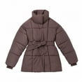 thumbnail image 3 of Breezora Belted Stand Collar Puffer Jacket for Women Fluffy Warm Winter Coat Casual Outerwear XL Size Coffee, 3 of 6