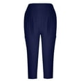 thumbnail image 3 of Mrat Yoga Pants for Lady Capris Women Summer Pants Casual Solid Color Elastic Waist Linen Pockets Pants Plaid Pants for Women Navy M, 3 of 5