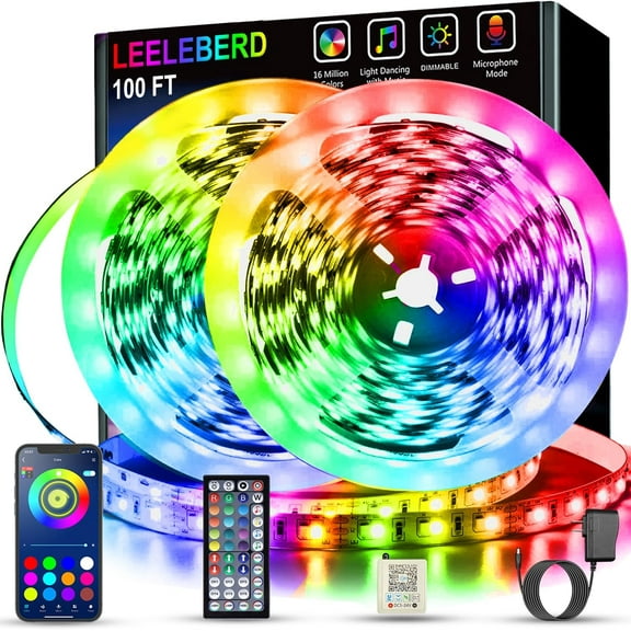 Led Lights for Bedroom 100 ft (2 Rolls of 50ft) Music Sync Color Changing RGB Strip with Remote App Control Bluetooth Strip, Room Home Kitchen Party Decor