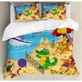 thumbnail image 1 of Kids Duvet Cover Set King Size, Cartoon Style Animals Playing on Beach Monkey Hippo Dolphin Exotic Summer Illustration, Decorative 3 Piece Bedding Set with 2 Pillow Shams, Multicolor, by Ambesonne, 1 of 3