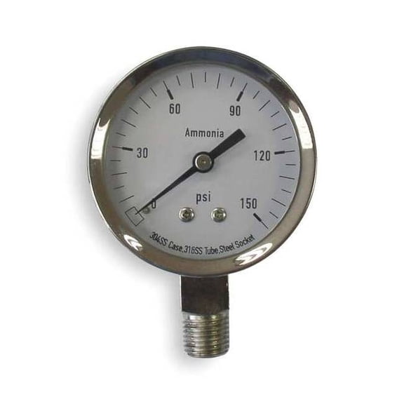 Commercial Pressure Gauge, 0 to 150 psi, 2 1/2 in Dial, 1/4 in NPT, Bottom Location
