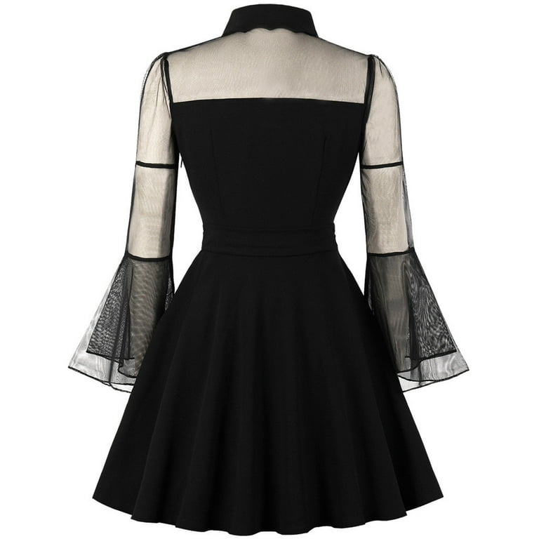 Njagoc3 Womens Long Sleeve Sheer Mesh Mini Dress, Black, Gothic Party & Halloween Outfit, Women's, Size: 3XL