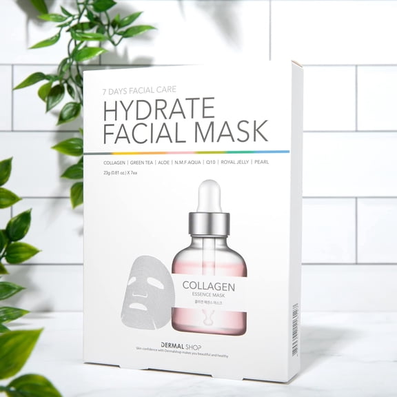 Dermal Shop Hydrate Facial Mask - 7 Masks for Daily Use - Skincare Sheet for Oily, Dry, Sensitive Skin - Anti Aging Full Face Mask - Moisturize & Tighten Your Skin