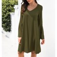thumbnail image 2 of Vestido de manga acampanada con cuello en V y mangas largas acampanadas, simple, elegante, cómodo, suelto, casual, para la vida diaria, verde, XL, 2 of 7